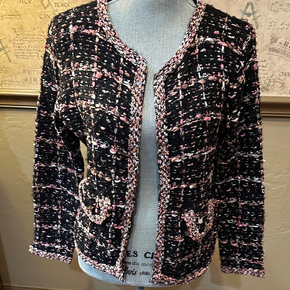 Sioni Black and Pink Tweed Blazer